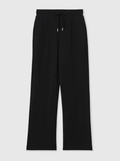 Reiss Black Jemma Premium Interlock Wide-Leg Joggers