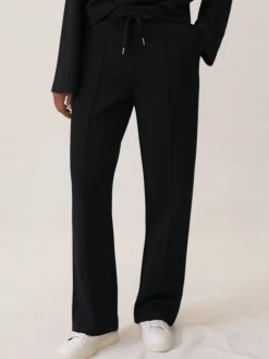 Reiss Black Jemma Premium Interlock Wide-Leg Joggers