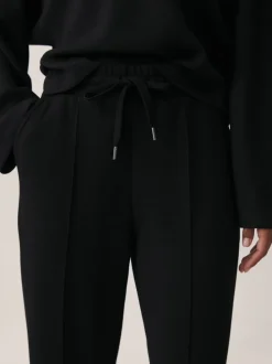 Reiss Black Jemma Premium Interlock Wide-Leg Joggers