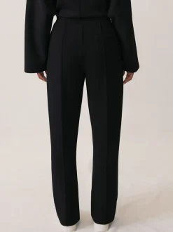 Reiss Black Jemma Premium Interlock Wide-Leg Joggers