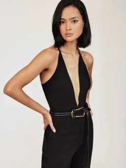 Reiss Black Kamila Chain-Detail Flared-Leg Jumpsuit