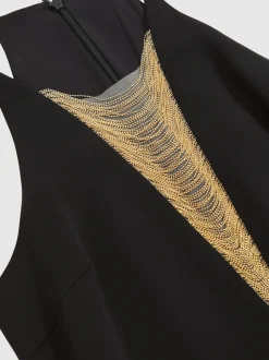 Reiss Black Kamila Chain-Detail Flared-Leg Jumpsuit