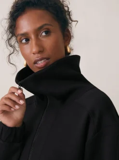 Reiss Black Laney Premium Interlock Half-Zip Sweatshirt