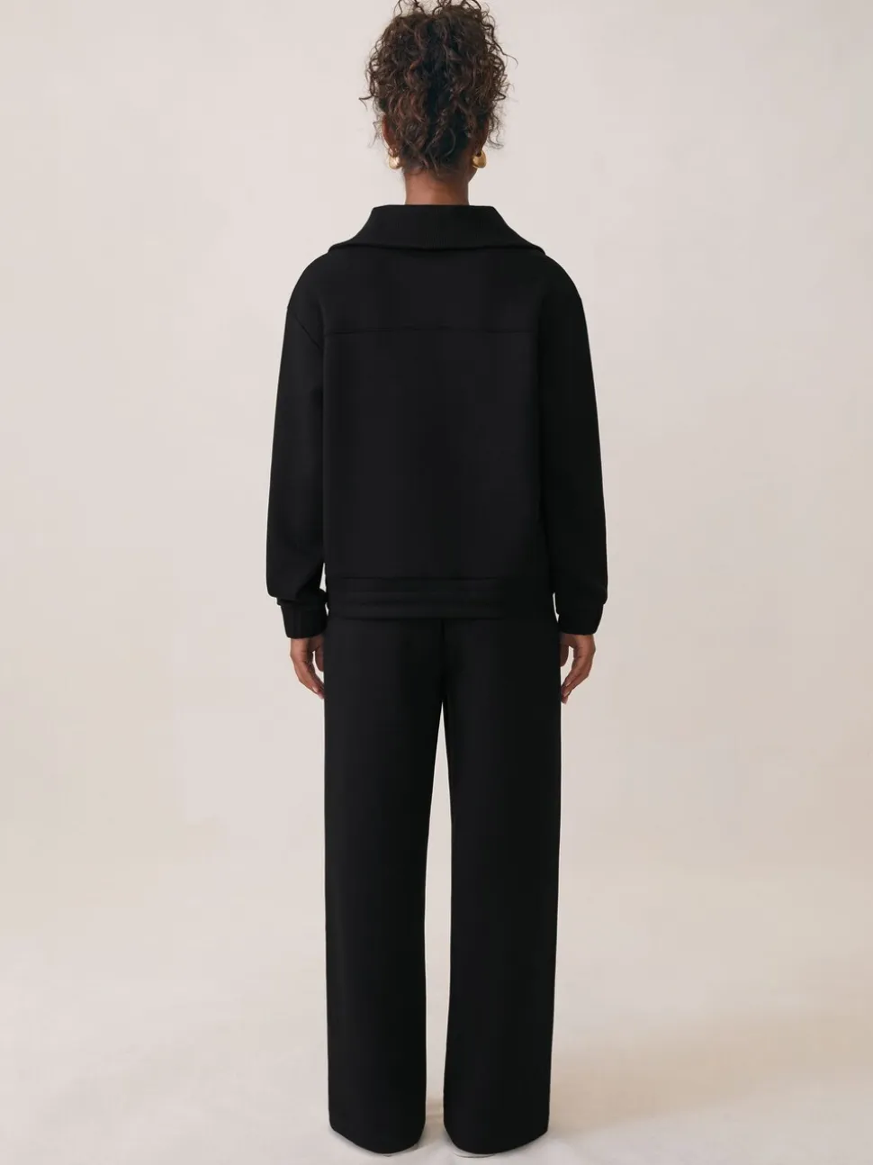 Reiss Black Laney Premium Interlock Half-Zip Sweatshirt