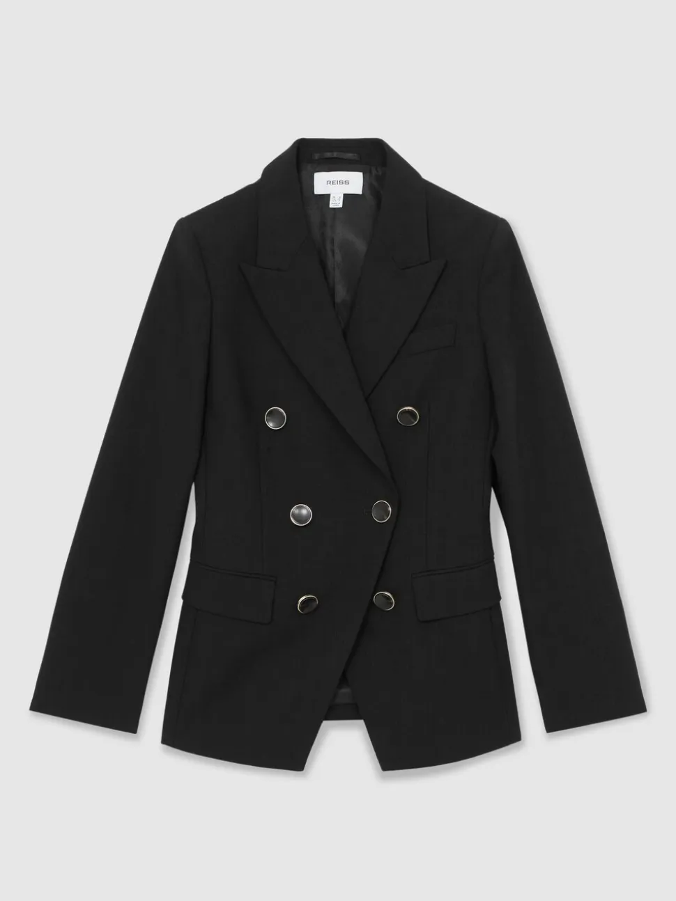 Reiss Black Lia Wool-Blend Double-Breasted Blazer