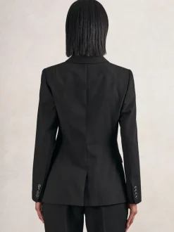 Reiss Black Lia Wool-Blend Double-Breasted Blazer
