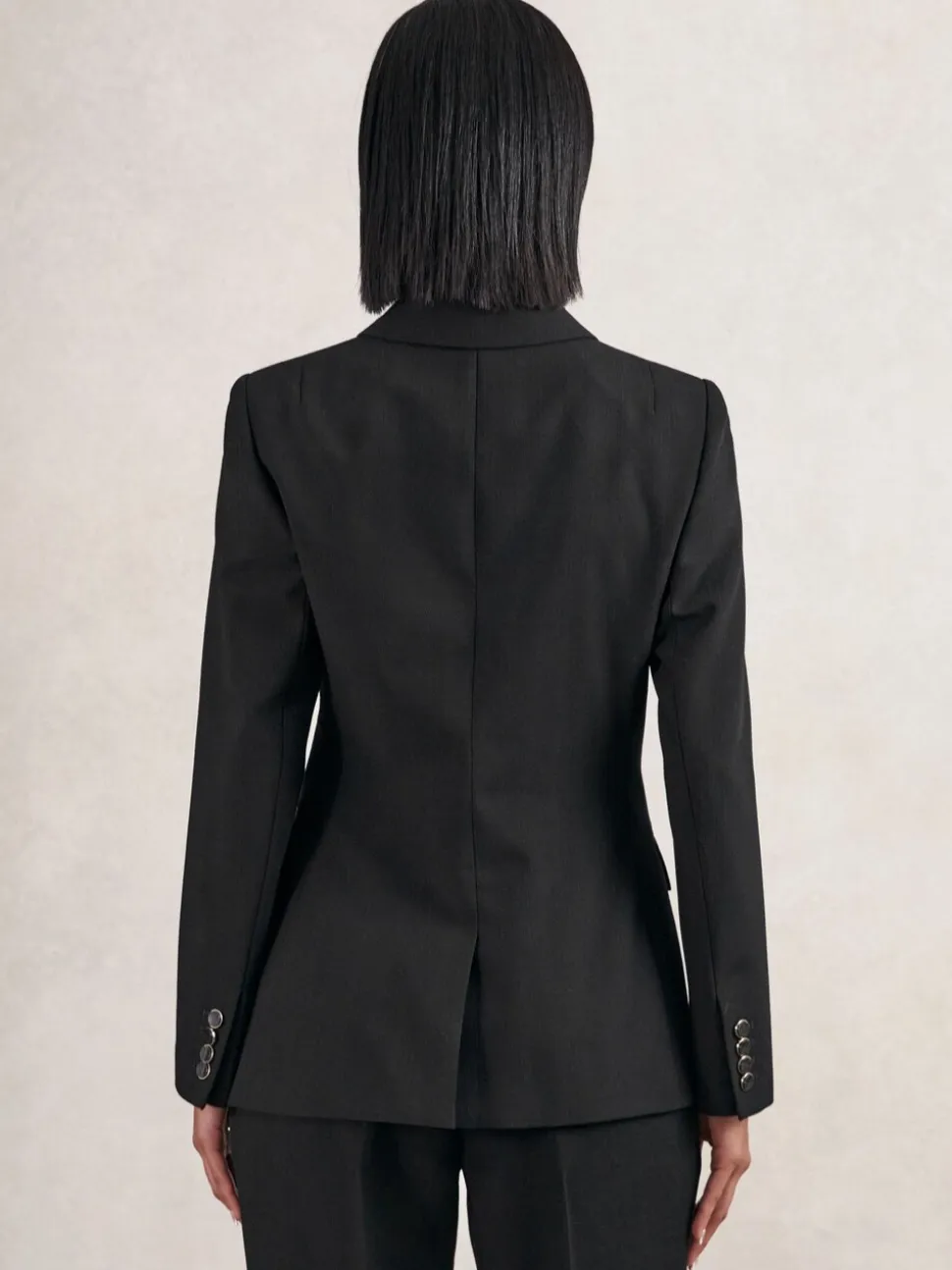 Reiss Black Lia Wool-Blend Double-Breasted Blazer