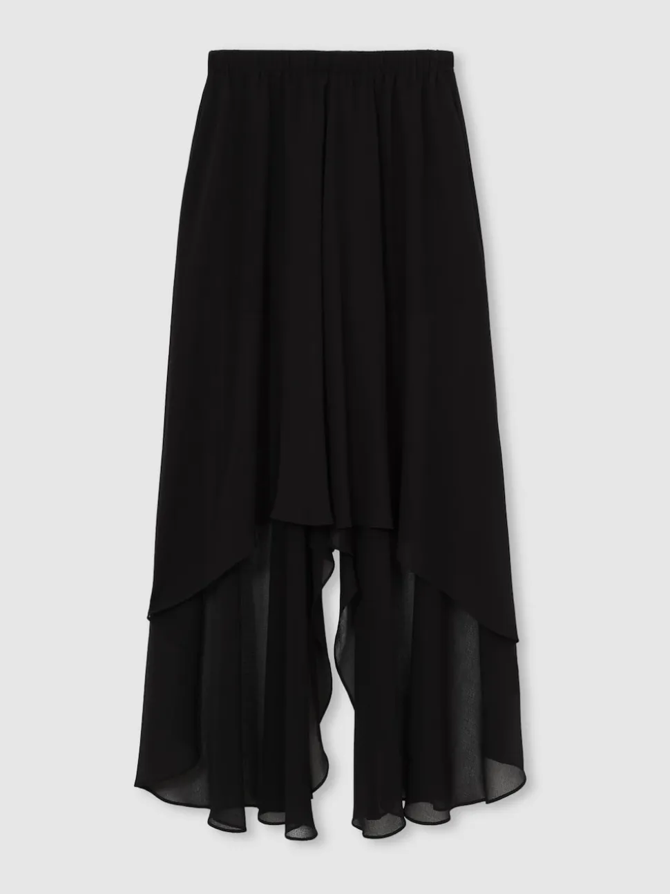 Reiss Black Lucie Sheer-Overlay High-Low Shorts