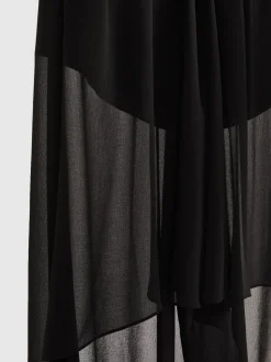 Reiss Black Lucie Sheer-Overlay High-Low Shorts