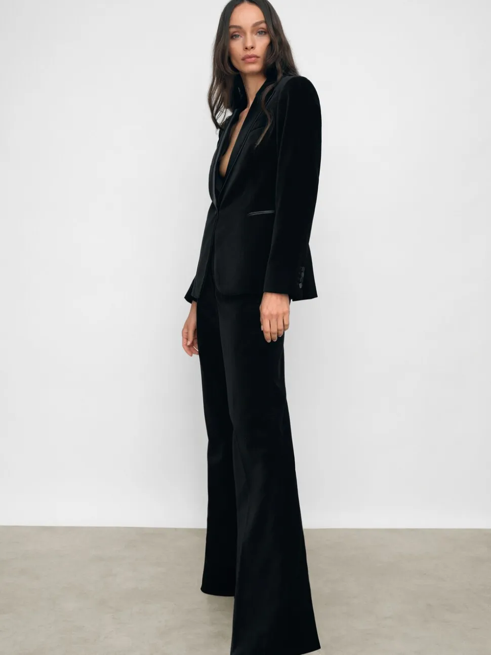 Reiss Black Myrtle Velvet Flared Trousers