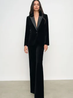 Reiss Black Myrtle Velvet Flared Trousers