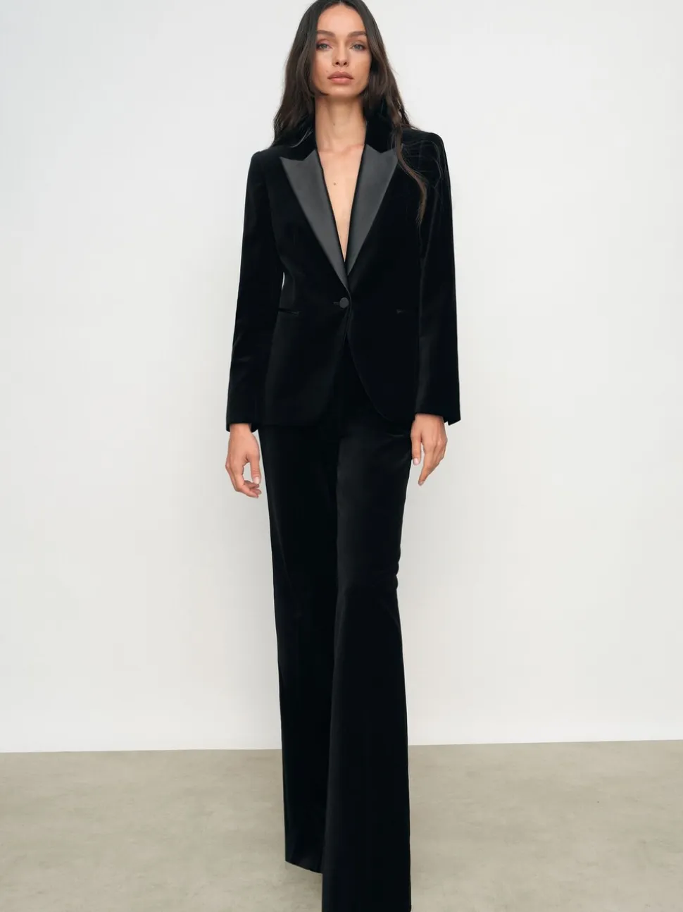 Reiss Black Myrtle Velvet Flared Trousers