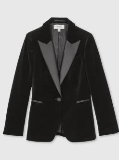 Reiss Black Myrtle Velvet Single Breasted Suit Blazer