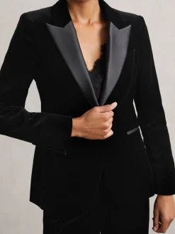 Reiss Black Myrtle Velvet Single Breasted Suit Blazer