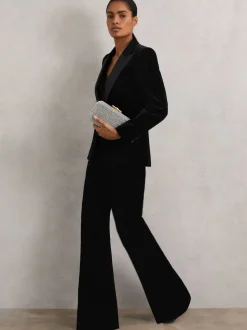 Reiss Black Myrtle Velvet Single Breasted Suit Blazer