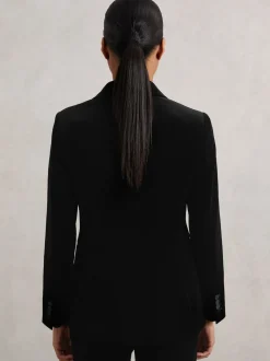 Reiss Black Myrtle Velvet Single Breasted Suit Blazer