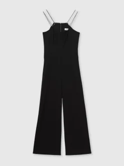 Reiss Black Olara Chain-Strap Wide-Leg Jumpsuit