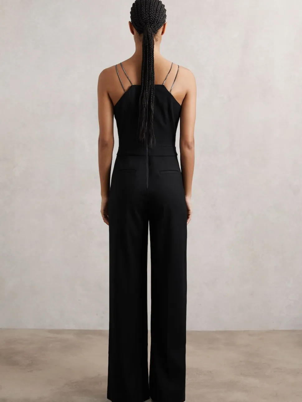Reiss Black Olara Chain-Strap Wide-Leg Jumpsuit