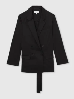 Reiss Black Osbourne Cotton Blend Double Breasted Belted Jacket