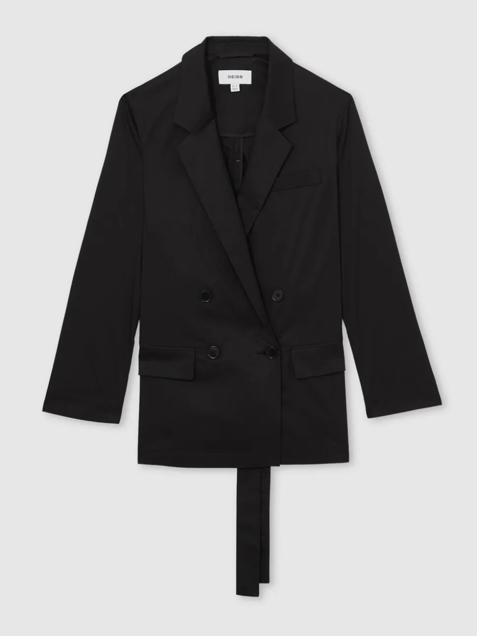 Reiss Black Osbourne Cotton Blend Double Breasted Belted Jacket