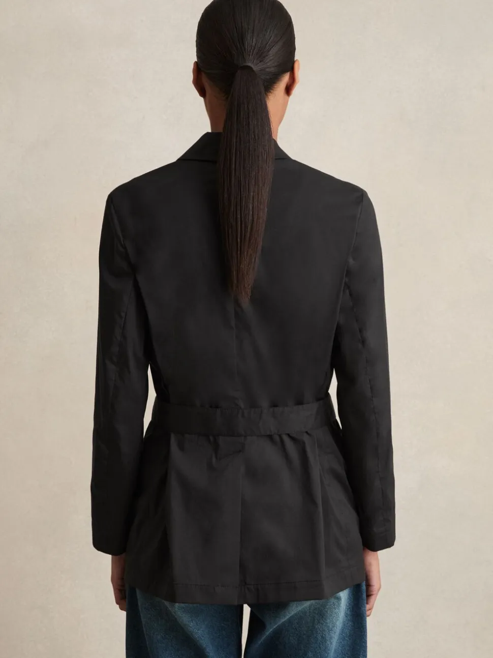 Reiss Black Osbourne Cotton Blend Double Breasted Belted Jacket