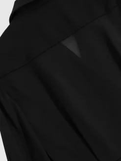 Reiss Black Perla Sheer-Sleeve Tuxedo Jumpsuit