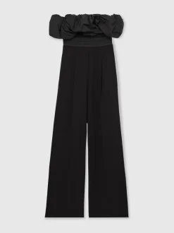 Reiss Black Sabbie Sculptural Strapless Wide-Leg Jumpsuit