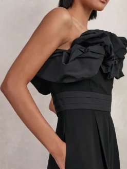 Reiss Black Sabbie Sculptural Strapless Wide-Leg Jumpsuit