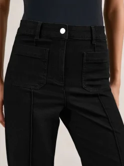 Reiss Black Sakura Patch-Pocket Flared Jeans