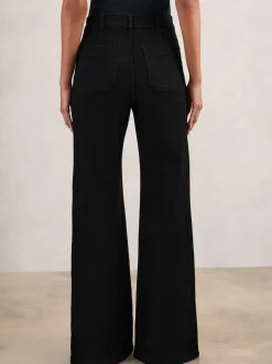 Reiss Black Sakura Patch-Pocket Flared Jeans