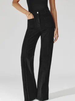 Reiss Black Sakura Petite Patch-Pocket Flared Jeans
