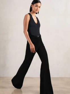 Reiss Black Sakura Petite Patch-Pocket Flared Jeans