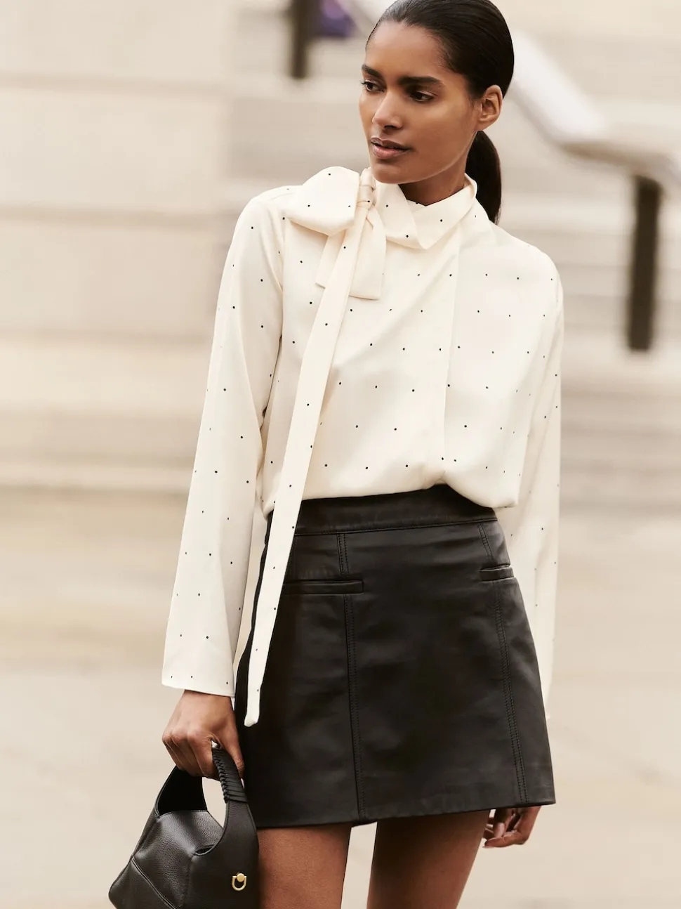 Reiss Black Seema Leather Welt-Pocket Mini Skirt