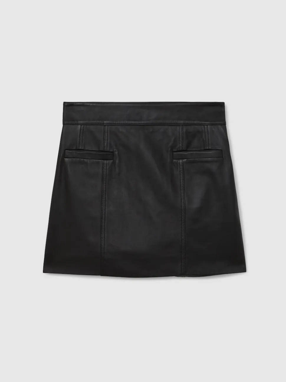Reiss Black Seema Leather Welt-Pocket Mini Skirt