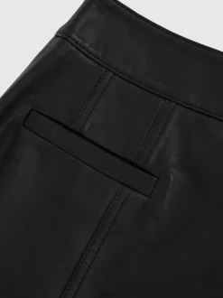 Reiss Black Seema Leather Welt-Pocket Mini Skirt