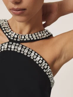Reiss Black Simone Crystal-Embellished Cut-Out Jumpsuit
