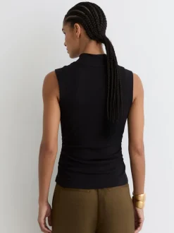 Reiss Black Simone Stretch-Cotton High-Neck Vest
