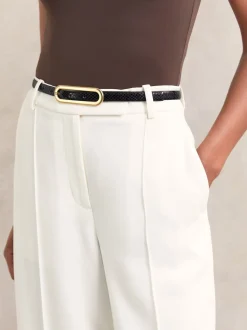 Reiss Black Snakeskin Chaya Suede Elongated-Buckle Skinny Belt
