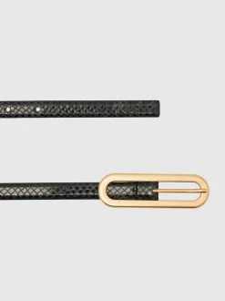 Reiss Black Snakeskin Chaya Suede Elongated-Buckle Skinny Belt