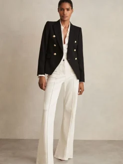 Reiss Black Tally Petite Tailored Fit Textured Double Breasted Blazer