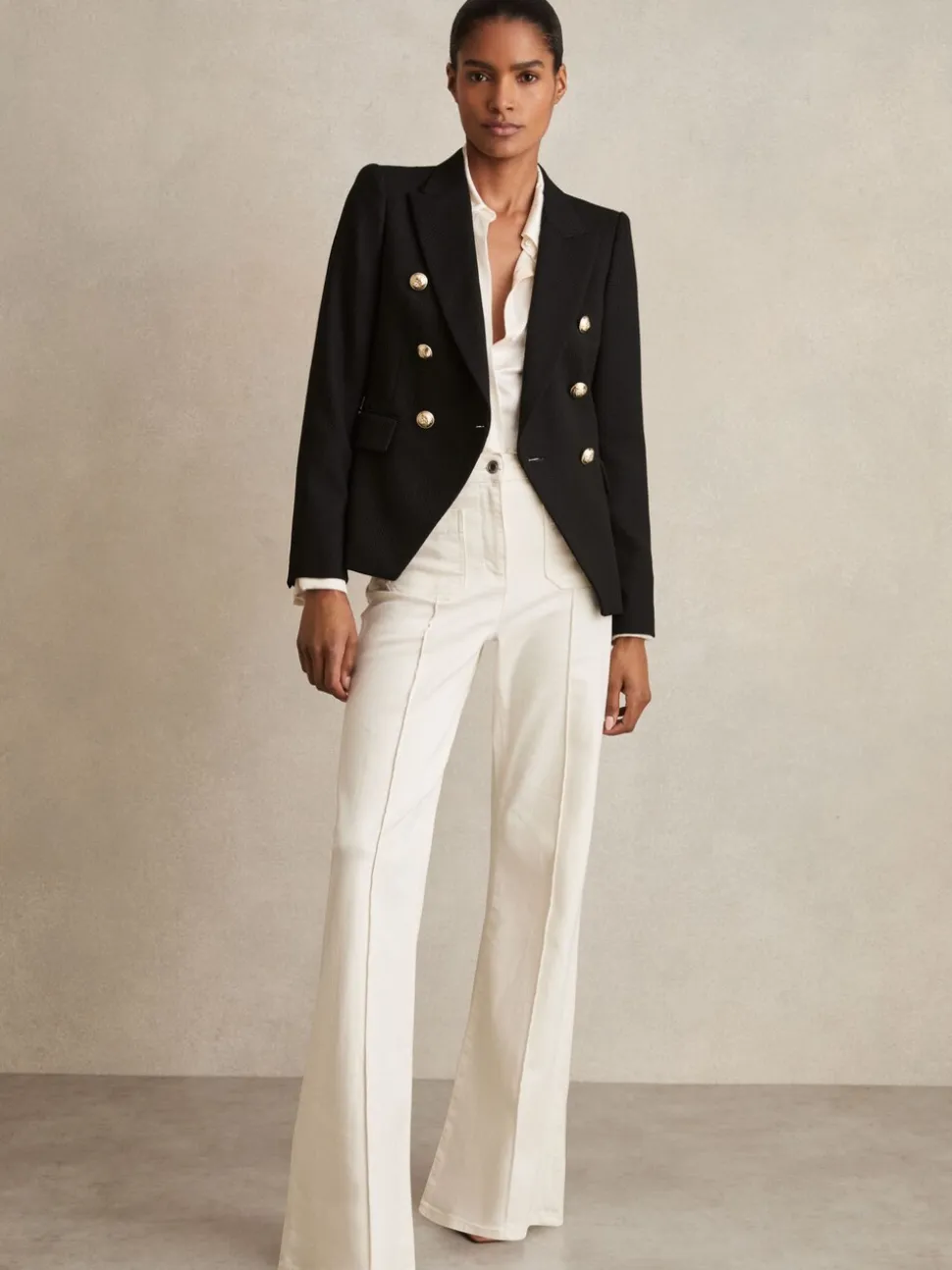 Reiss Black Tally Petite Tailored Fit Textured Double Breasted Blazer