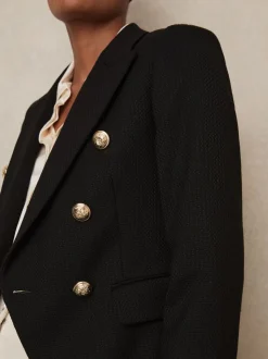 Reiss Black Tally Petite Tailored Fit Textured Double Breasted Blazer