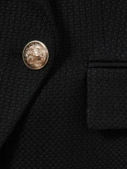 Reiss Black Tally Petite Tailored Fit Textured Double Breasted Blazer