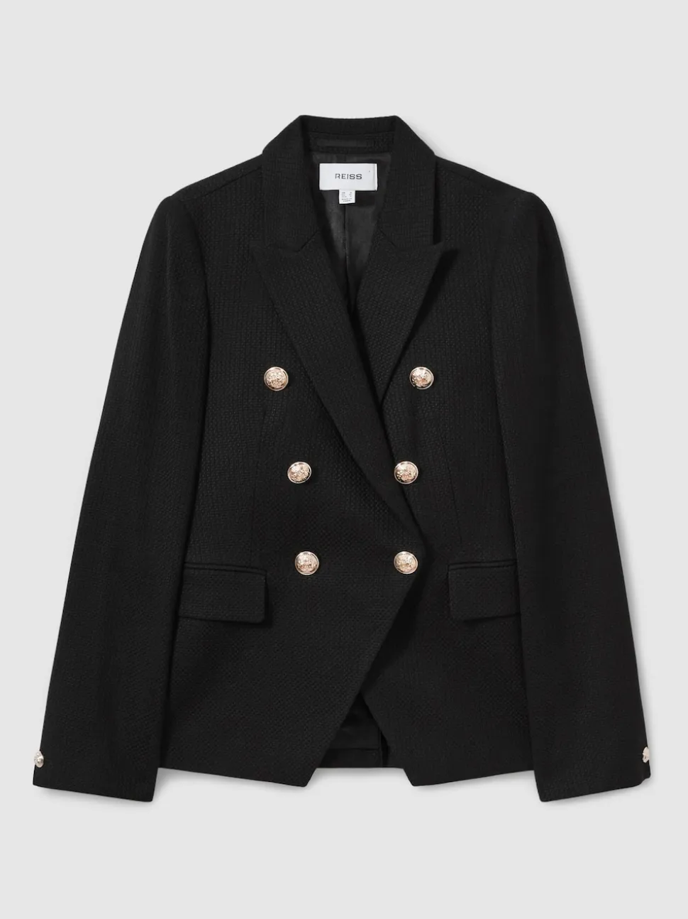 Reiss Black Tally Tailored Fit Textured Double Breasted Blazer