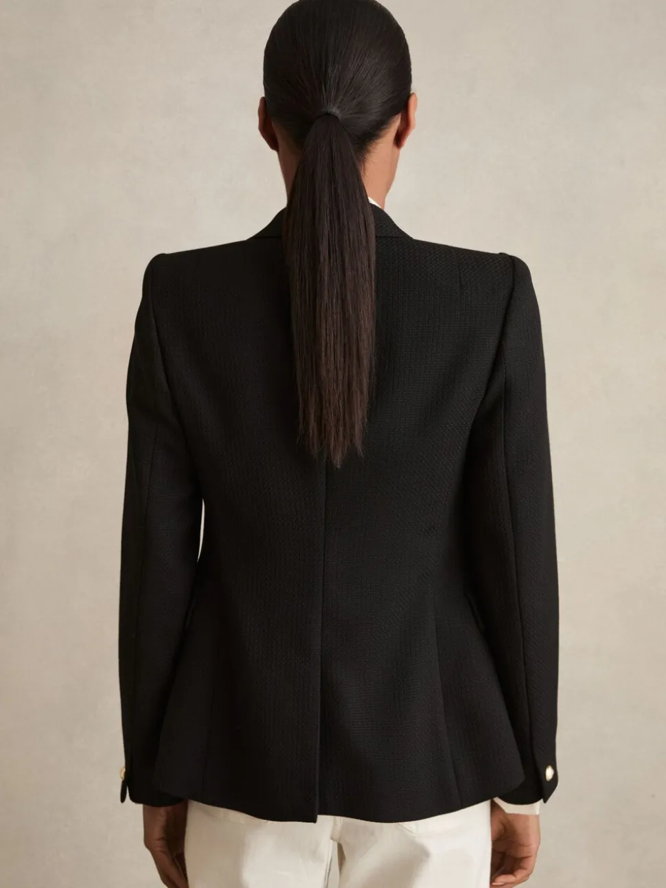 Reiss Black Tally Tailored Fit Textured Double Breasted Blazer