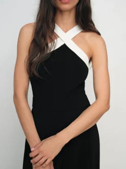 Reiss Black/Cream Cliona Colour-Block Halter Wide-Leg Jumpsuit