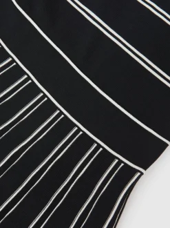 Reiss Black/Ivory Amber Stripe Pleated Knitted Midi Dress