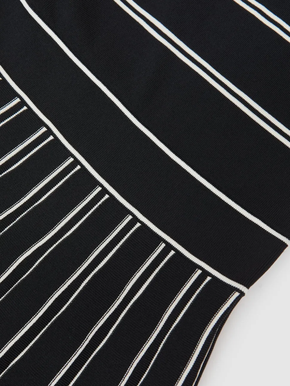 Reiss Black/Ivory Amber Stripe Pleated Knitted Midi Dress