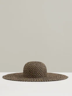 Reiss Black/Natural Sonia Straw Basket-Weave Sun Hat