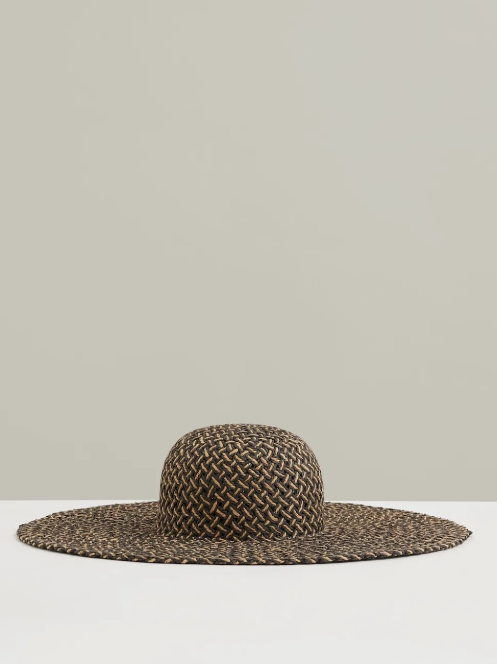 Reiss Black/Natural Sonia Straw Basket-Weave Sun Hat